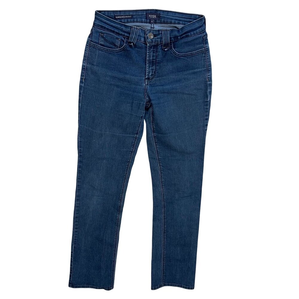 NYDJ Marilyn Straight Jeans Women's Size 6‎ Embroidered Back Pockets Mid Rise